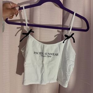 Pacific Sunwear White Crop Top with Black Bow Straps